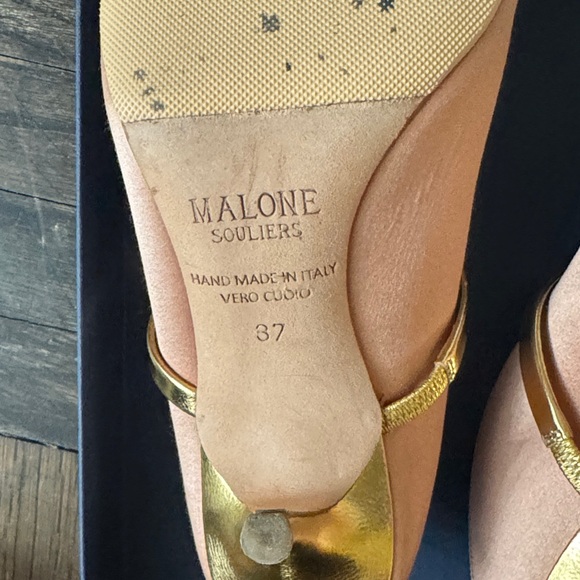 Authentic Used Malone Souliers Pink Blush and Gold Women's 70MM Heels Size 37 - Picture 13 of 16